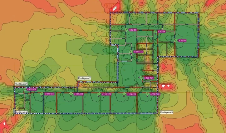 WLAN-Ausleuchtung mit Funk-Heatmap auf einem Gebäudegrundriss