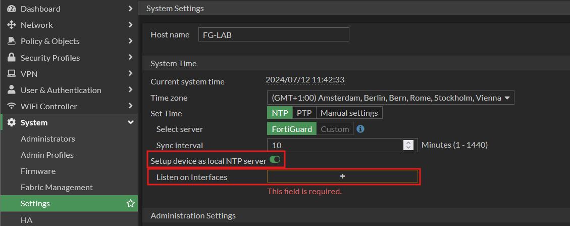 FortiGate NTP-Konfiguration Beispiel